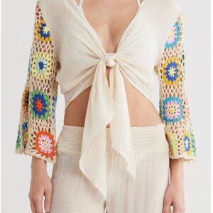 Cream Crochet Cardigan and Pants Set